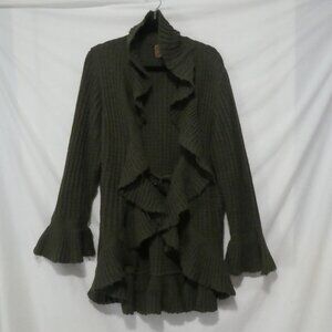 MXM - Cozy Sweater | 2XL | Ruffle Knit Olive Green Cardigan Sweater | Toggle